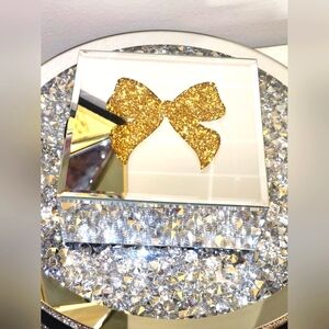 Mirrored Decorative Box with Glitter Bow Decor